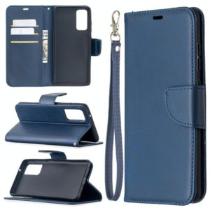 For Samsung Galaxy S20 FE 5G / S20 Lite Lambskin Texture Pure Color Horizontal Flip PU Leather Case with Holder & Card Slots & Wallet & Lanyard(Blue) (OEM)