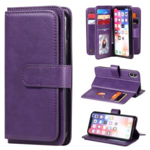 For iPhone XS / X Multifunctional Magnetic Copper Buckle Horizontal Flip Solid Color Leather Case with 10 Card Slots & Wallet & Holder & Photo Frame(Purple) (OEM)