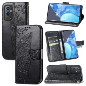 For OnePlus 9 Pro Butterfly Love Flowers Embossed Horizontal Flip Leather Case with Holder & Card Slots & Wallet & Lanyard(Black) (OEM)