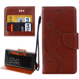 For Sony Xperia XZ Butterflies Love Flowers Embossing Horizontal Flip Leather Case with Holder & Card Slots & Wallet & Lanyard(Brown) (OEM)