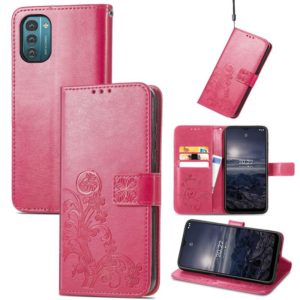 For Nokia G21 Four-leaf Clasp Embossed Buckle Leather Phone Case(Magenta) (OEM)