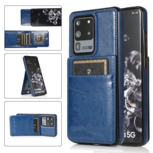 For Samsung Galaxy S20 Ultra Solid Color PC + TPU Protective Case with Holder & Card Slots(Blue) (OEM)