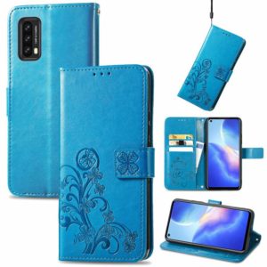 For Blackview A90 Four-leaf Clasp Embossed Buckle Mobile Phone Protection Leather Case with Lanyard & Card Slot & Wallet & Bracket Function(Blue) (OEM)