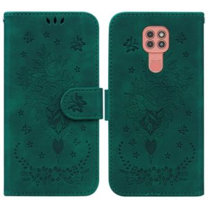 For Motorola Moto G9 Plus Butterfly Rose Embossed Leather Phone Case(Green) (OEM)