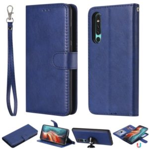 For Huawei P30 Solid Color Horizontal Flip Protective Case with Holder & Card Slots & Wallet & Photo Frame & Lanyard(Blue) (OEM)