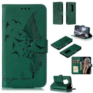 Feather Pattern Litchi Texture Horizontal Flip Leather Case with Wallet & Holder & Card Slots For Motorola One Pro(Green) (OEM)