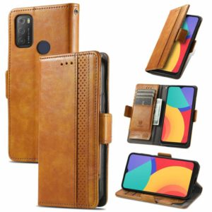For Alcatel 1S (2021) CaseNeo Business Splicing Dual Magnetic Buckle Horizontal Flip PU Leather Case with Holder & Card Slots & Wallet(Khaki) (OEM)