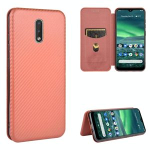 For Nokia 2.3 Carbon Fiber Texture Horizontal Flip TPU + PC + PU Leather Case with Card Slot(Brown) (OEM)