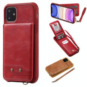For iPhone 11 Vertical Flip Shockproof Leather Protective Case with Short Rope, Support Card Slots & Bracket & Photo Holder & Wallet Function(Red) (OEM)
