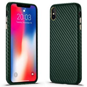 For iPhone X / XS Carbon Fiber Leather Texture Kevlar Anti-fall Phone Protective Case(Green) (OEM)