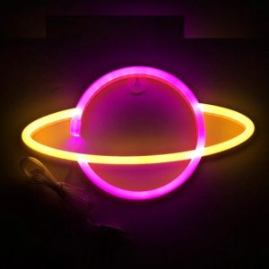 LED Planet Neon Light Bedroom Universe Shape Decoration Night Light(Warm White + Pink Light) (OEM)