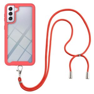 For Samsung Galaxy S21 5G Starry Sky Solid Color Series Shockproof PC + TPU Protective Case with Neck Strap(Red) (OEM)
