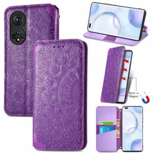 For Honor 50 Pro Blooming Mandala Embossed Pattern Magnetic Horizontal Flip Leather Case with Holder & Card Slots & Wallet(Purple) (OEM)