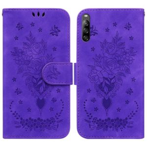 For Sony Xperia L4 Butterfly Rose Embossed Leather Phone Case(Purple) (OEM)