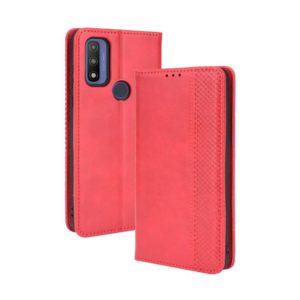 For Motorola G Pure Magnetic Buckle Retro Crazy Horse Texture Horizontal Flip Phone Leather Case with Holder & Card Slots & Photo Frame(Red) (OEM)