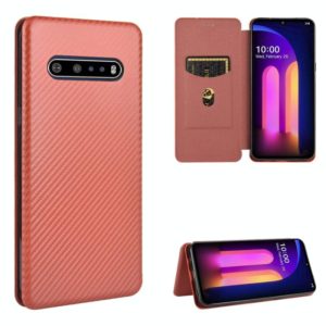 For LG V60 ThinQ 5G Carbon Fiber Texture Horizontal Flip TPU + PC + PU Leather Case with Card Slot(Brown) (OEM)