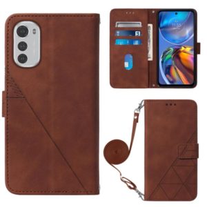 For Motorola Moto E32 Crossbody 3D Embossed Flip Leather Phone Case(Brown) (OEM)