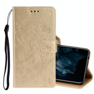 For Huawei Y7P / P40 lite E Pressed Printing Butterfly Pattern Horizontal Flip Leather Case with Holder & Card Slots(Gold) (OEM)