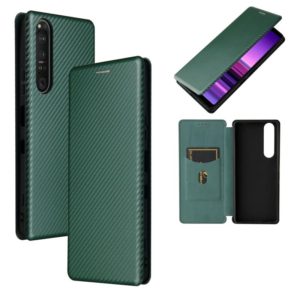For Sony Xperia 1 III Carbon Fiber Texture Horizontal Flip TPU + PC + PU Leather Case with Card Slot(Green) (OEM)