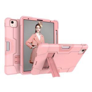 For iPad Air 2022 / 2020 10.9 Contrast Color Robot Shockproof Silicon + PC Protective Case with Holder & Pen Slot(Rose Gold) (OEM)