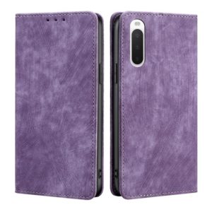 For Sony Xperia 10 IV RFID Anti-theft Brush Magnetic Leather Phone Case(Purple) (OEM)