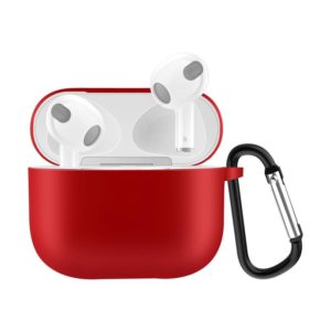 Solid Color Silicone Earphone Protective Case for AirPods 3, with Hook(Red) (OEM)