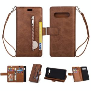 For Samsung Galaxy S10 Multifunctional Zipper Horizontal Flip Leather Case with Holder & Wallet & 9 Card Slots & Lanyard(Brown) (OEM)
