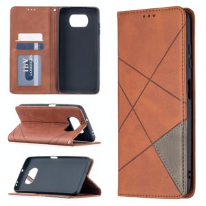 For Xiaomi Mi Poco X3 Rhombus Texture Horizontal Flip Magnetic Leather Case with Holder & Card Slots(Brown) (OEM)