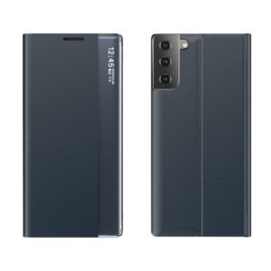 For Samsung Galaxy S21 5G Plain Texture Cloth Attraction Flip Holder Leather Phone Case(Dark Blue) (OEM)