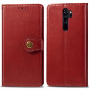 For Xiaomi Redmi Note 8 Pro Retro Solid Color Leather Buckle Phone Case with Lanyard & Photo Frame & Card Slot & Wallet & Stand Function(Red) (OEM)