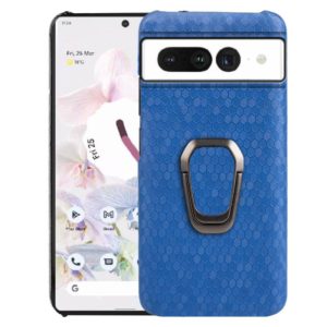 For Google Pixel 7 Ring Holder Honeycomb PU Skin Phone Case(Navy Blue) (OEM)