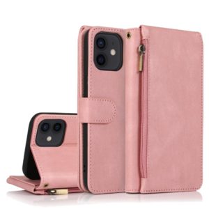 For iPhone 12 Pro Max Skin-feel Crazy Horse Texture Zipper Wallet Bag Horizontal Flip Leather Case with Holder & Card Slots & Wallet & Lanyard(Rose Gold) (OEM)