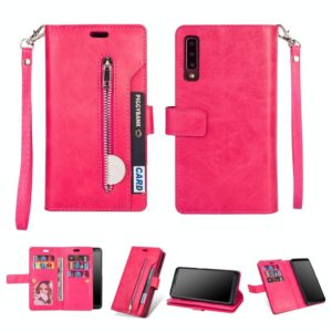 For Samsung Galaxy A70 Multifunctional Zipper Horizontal Flip Leather Case with Holder & Wallet & 9 Card Slots & Lanyard(Rose Red) (OEM)