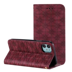 For iPhone 11 Pro Max Lucky Flowers Embossing Pattern Magnetic Horizontal Flip Leather Case with Holder & Card Slots(Wine Red) (OEM)