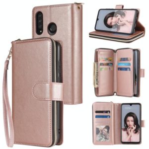 For Huawei P30 Lite Zipper Wallet Bag Horizontal Flip PU Leather Case with Holder & 9 Card Slots & Wallet & Lanyard & Photo Frame(Rose Gold) (OEM)