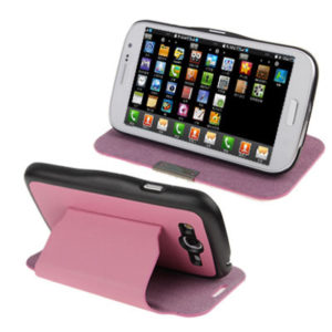 Pure Color Horizontal Flip Magnetic Buckle Leather Case with Holder for Galaxy Duos / i9082(Pink) (OEM)
