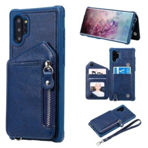 For Galaxy Note 10 Plus Dual Buckles Zipper Shockproof Back Cover Protective Case with Holder & Card Slots & Wallet & Lanyard & Photos Frames(Blue) (OEM)