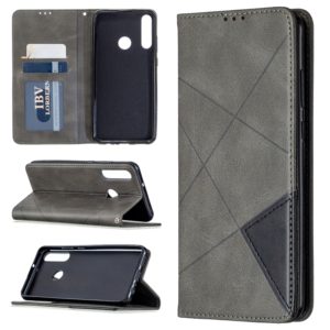 For Huawei Y6p Rhombus Texture Horizontal Flip Magnetic Leather Case with Holder & Card Slots & Wallet(Grey) (OEM)