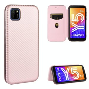 For Huawei Y5p / Honor 9S Carbon Fiber Texture Horizontal Flip TPU + PC + PU Leather Case with Card Slot(Pink) (OEM)