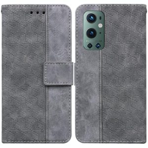For OnePlus 9 Pro Geometric Embossed Leather Phone Case(Grey) (OEM)