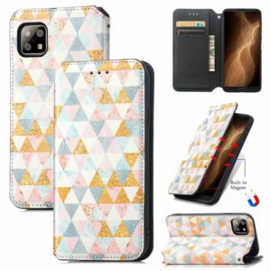 For Sharp Aquos Sense 6 Colorful Magnetic Horizontal Flip Leather Phone Case with Holder & Card Slot & Wallet(Rhombus) (OEM)