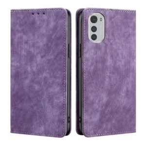 For Motorola Moto E32 4G RFID Anti-theft Brush Magnetic Leather Phone Case(Purple) (OEM)