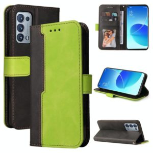For OPPO Reno6 Pro 5G / Reno6 Pro+ 5G Business Stitching-Color Horizontal Flip PU Leather Case with Holder & Card Slots & Photo Frame & Lanyard(Green) (OEM)