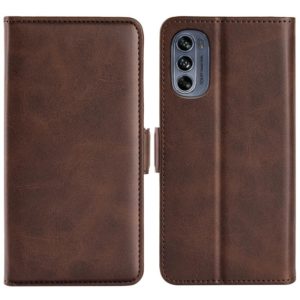 For Motorola G62 5G Dual-side Magnetic Buckle Horizontal Flip Leather Phone Case(Brown) (OEM)