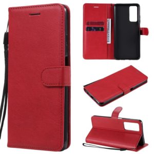 For Huawei Honor Play4 Solid Color Horizontal Flip Protective Leather Case with Holder & Card Slots & Wallet & Photo Frame & Lanyard(Red) (OEM)