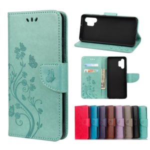 For Samsung Galaxy A32 4G Butterfly Flower Pattern Horizontal Flip Leather Case with Holder & Card Slots & Wallet(Green) (OEM)