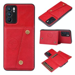 For OPPO Reno6 Double Buckle PU + TPU Shockproof Magnetic Protective Case with Card Slot & Holder(Red) (OEM)