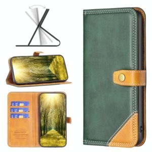 For Motorola Moto E32 4G Color Matching Double Sewing Thread Leather Phone Case(Green) (OEM)