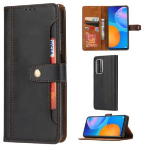 For Huawei P smart 2021 Calf Texture Double Fold Clasp Horizontal Flip Leather Case with Photo Frame & Holder & Card Slots & Wallet(Black) (idewei) (OEM)