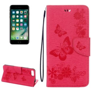 For iPhone 8 Plus & 7 Plus Butterflies Embossing Horizontal Flip Leather Case with Holder & Card Slots & Wallet & Lanyard(Magenta) (OEM)